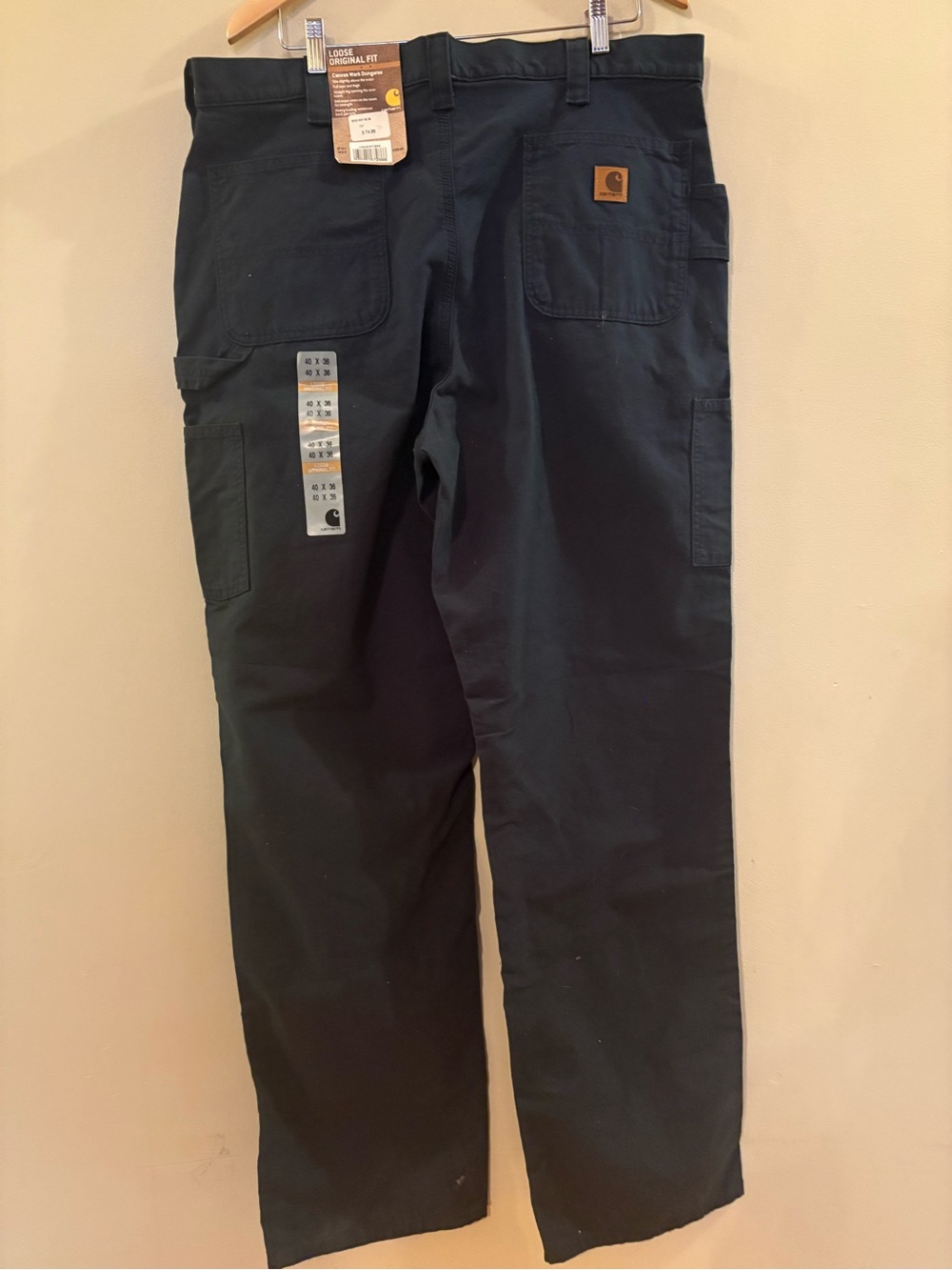 Carhartt, Men’s Dark Blue Cargo Work Pants, loose original fit, Sz 40 by 36, NWT